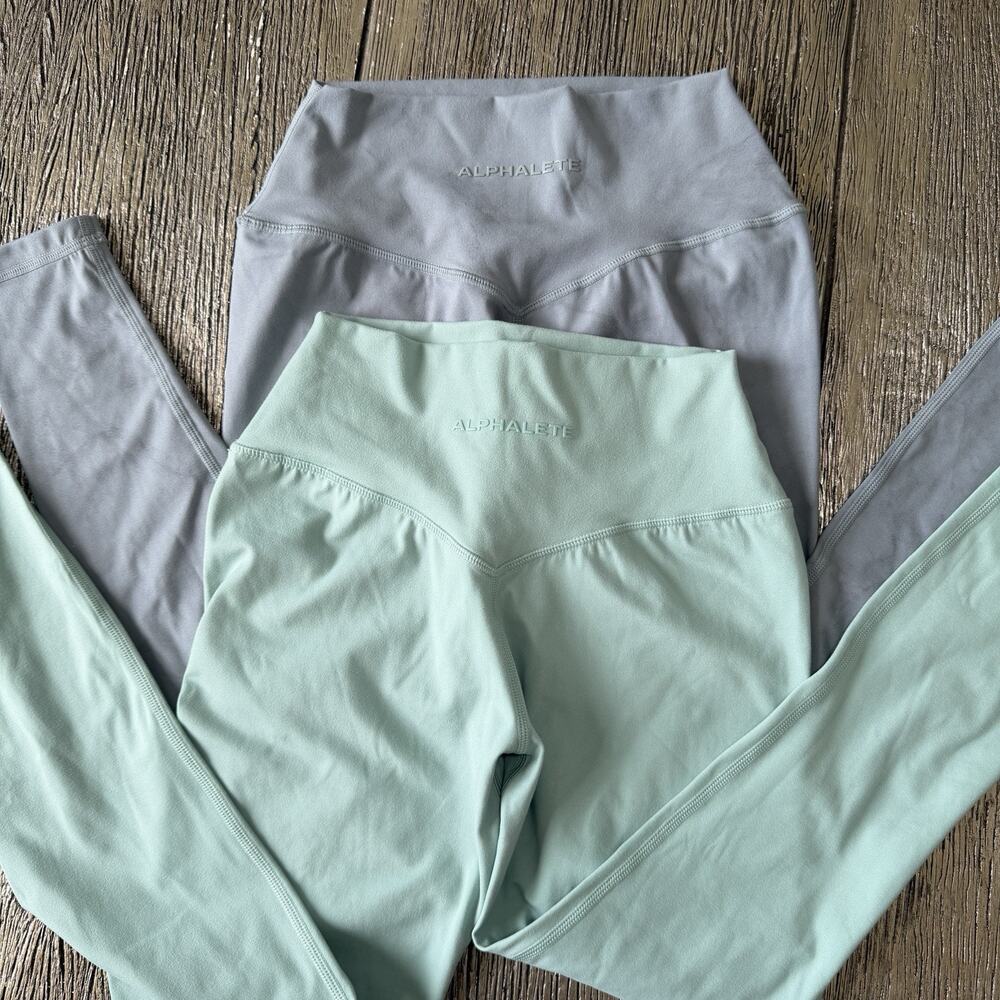 Alphalete Leggings Bundle 2 Pairs Small Gray Mint Green Buttery Soft Stretch NWT